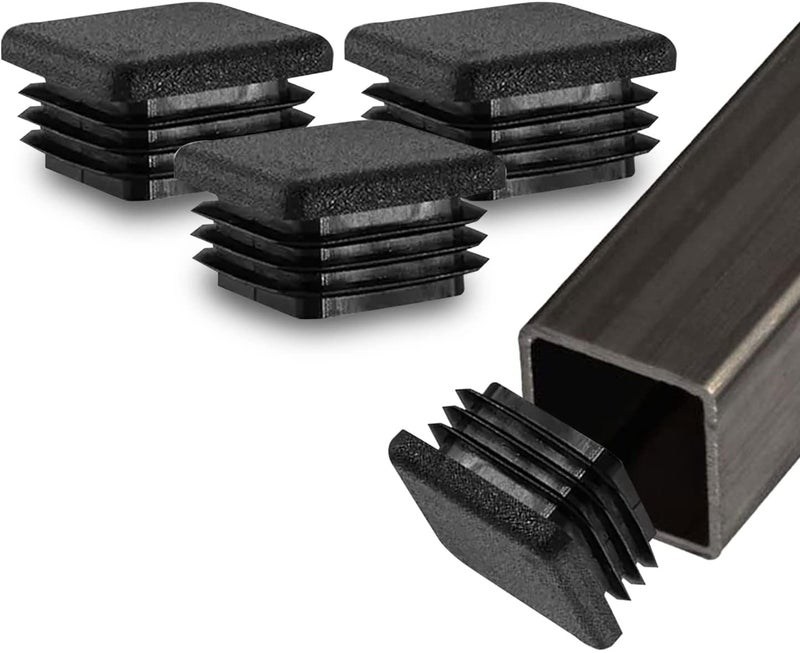 Prescott Plastics 3/4â€ (19.05mm) Outer Perimeter Ribbed Plastic Hole Plugs, Square Black Metal Tubing End Caps, Strong Furniture Leg Inserts, Impact & Weather Resistant, Made in The USA - 20 Pack - Image 1